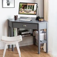 Triangle Computer Desk Corner Office Laptop Table W/ Drawer Shelves Rustic