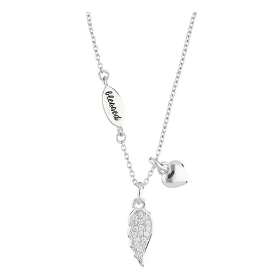 Sterling Silver 18" Leaf Heart Blessed Plaque Silver Necklace