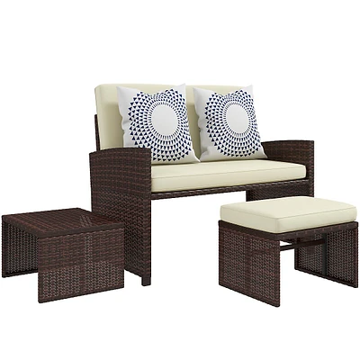 Patio Furniture W/ Cushions, Conversation Sofa Set, Beige