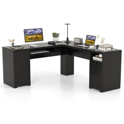 L-shaped Corner Computer Desk Writing Table Study Workstation W/ Drawers Storage