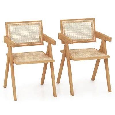 Set Of 2 Rattan Accent Chairs Mid Century Dining Armchair Bamboo Frame Kitchen
