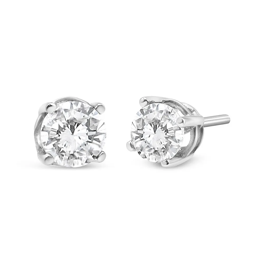14k White Gold 3/4 Cttw Lab Grown Diamond 4-prong Classic Stud Earrings (f-g Color, Vs2-si1 Clarity)