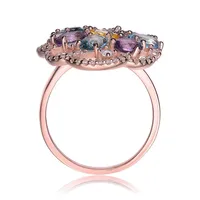 Sterling Silver Rose Gold Plated Multi Colored Cubic Zirconia Cocktail Ring