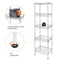 5-tier Wire Shelving Unit Adjustable Wire Basket Shelving Metal Storage Shelves Utility Racks Home Kitchen Utensils Storage Rack