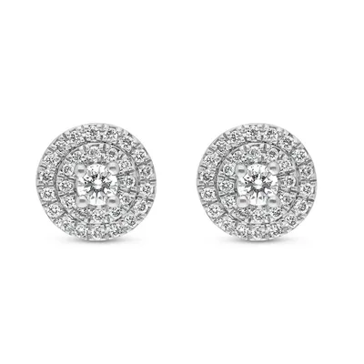 14k White Gold 0.30 Ctw Canadian Diamond Cluster Stud Earrings