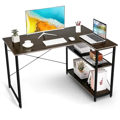48" Reversible L Shaped Computer Desk Home Office Table Adjustable Shelf