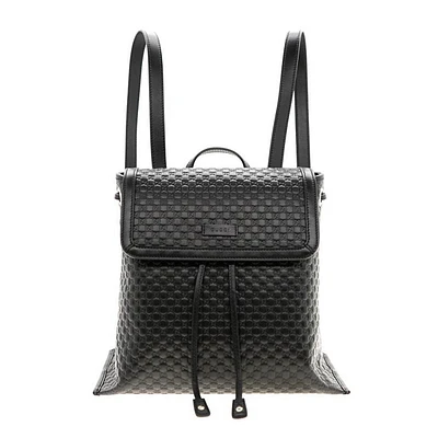 Microguccisima Black Leather Drawstring Backpack