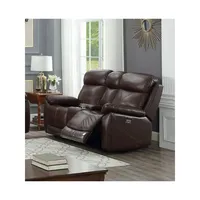 Brown Genuine Leather Power Recliner Loveseat With Usb Chargers