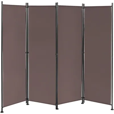 4-panel Room Divider Folding Privacy Screen W/steel Frame Decoration Brown