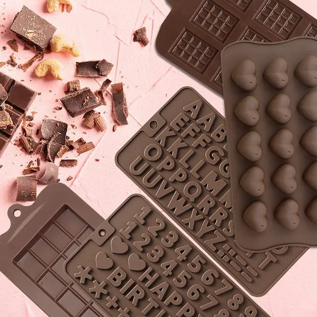 5pcs Chocolate Moulds, Chocolate Bar Heart Alphabet Cake Number Waffle  Silicone