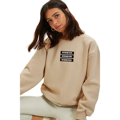 Woman Regular Fit Basic Crew Neck Knit Sweatshirt