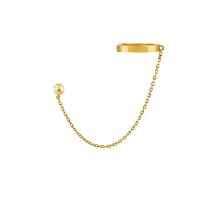 14k Gold Ear Cuff With Stud Chain Earring