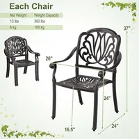 4pcs Patio Cast Aluminum Dining Chairs Armrests Outdoor Stackable