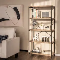 5-tier Rustic Industrial Bookshelf Wood Display Storage Rack With Metal Frame Grey