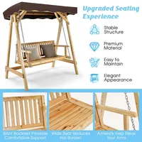 2 Person Wooden Garden Canopy Swing A-frame With Weather-resistant Canopy