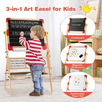 3-in-1 Wooden Art Easel For Kids Double Sided Easel With Drawing Paper Roll