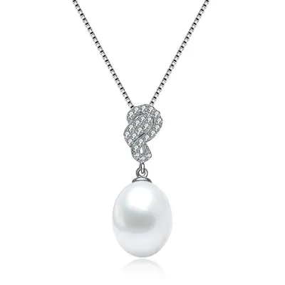Sterling Silver White Gold Plating With Swirl Design Pink Pearl Pendant Necklace