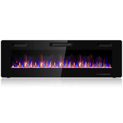 60'' Electric Fireplace Recessed Ultra Thin Wall Mounted Heater Multicolor Flame