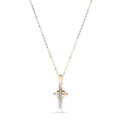 10kt 18" Cross With Heart Necklace