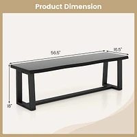 56.5"l Large Table Bench Wood Dining With Wavy Edge & Metal Frame