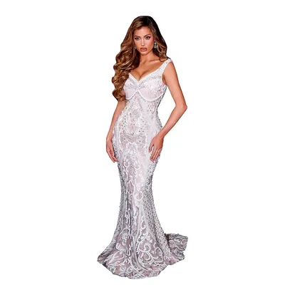 Ps21502c Couture Heavily Beaded Long Gown