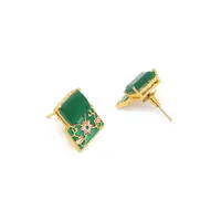 Gold-toned Green Stud Earrings