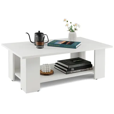 Coffee Table 2-tier Modern Center Cocktail Table W/storage Shelf For Living Room