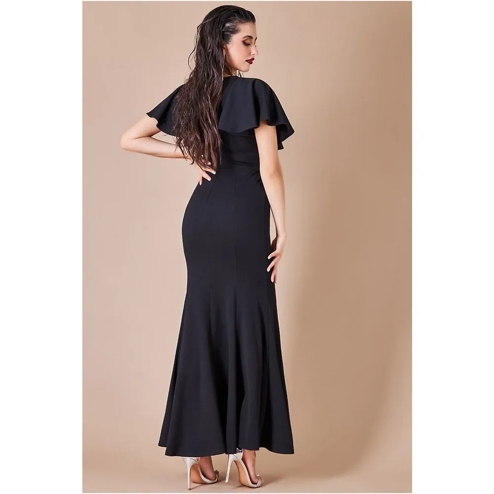 Flared Sleeve Front Wrap Maxi Dress