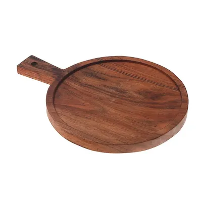Acacia Wood Round Serving Tray With Handle