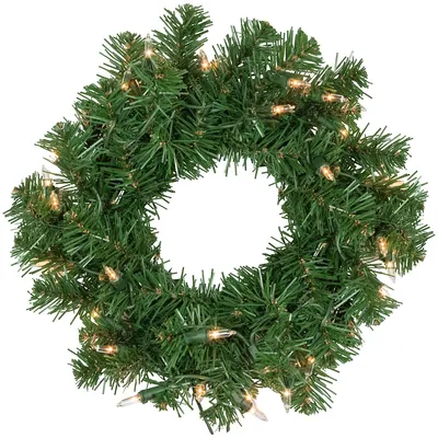 Pre-lit Deluxe Dorchester Pine Artificial Christmas Wreath, 10-inch, Clear Lights