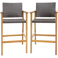 Patio Pe Wicker Bar Chairs Height Barstools With Acacia Wood Armrests Balcony