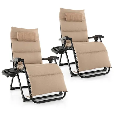 2pcs Patio Zero Gravity Lounge Chair Cushion Tray Folding Outdoor Recliner