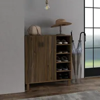 Shoe Cabinet With 5-tier Cupboard Open Shelves For 17 Pairs