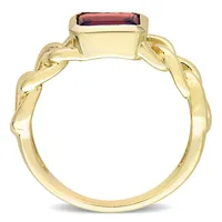 1 1/4 Ct Tgw Octagon Garnet Link Ring 10k Yellow Gold