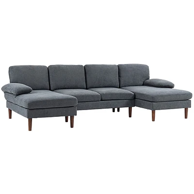 U Shape Sofa With Double Chaise Lounge Wooden Legs And Arms