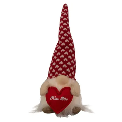 13" Lighted Boy Valentine's Day Gnome With Kiss Me Heart