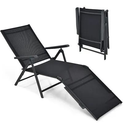 Patio Folding Chaise Lounge Chair Outdoor Portable Reclining Lounger Beach Blackbrowngrey