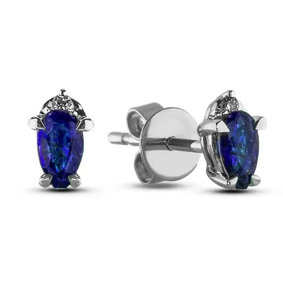 10k Gold 0.30 Cttw Blue Sapphire Or Aquamaring & 0.03 Diamond Earrings