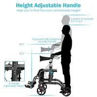 Goplus Folding Medical Rollator Walker Aluminum Transport Chair Adjustable Handle