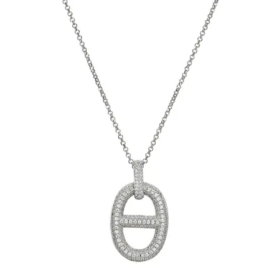 Mariner Link Sterling Silver Rhodium Plated Cubic Zirconia Pave Marine Link Pendant Necklace