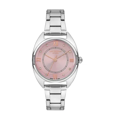 Ladies Lc07383.380 3 Hand Silver Watch With A Silver Metal Band And A Pink Dial