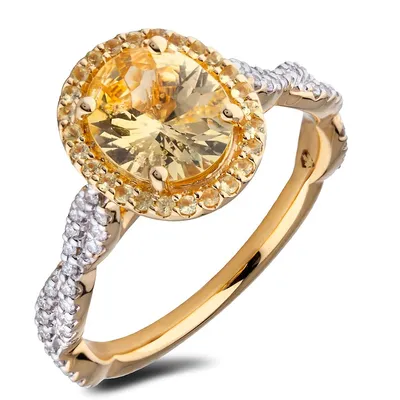18k Yellow Gold 1.85 Cttw Yellow Sapphire & 0.20 Cttw Diamond Halo Ring