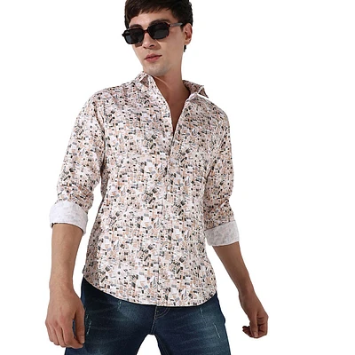 Men's Abstract Print Button Up Cotton Shirt
