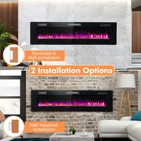 68" Ultra-thin Electric Fireplace Recessed Wall Mounted W/crystal Log Decoration