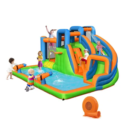 Inflatable Water Slide Giant Bounce Castle With Dual Climbing Walls & 750w Blower