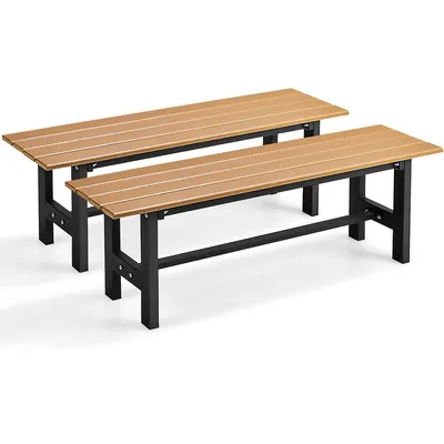 2pcs Outdoor Hdpe Bench With Metal Frame 47" X 14" 16" For Yard Garden Brown/black/gray