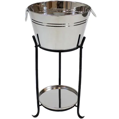 Ice Bucket Drink Cooler With Stand And Tray - Stainless Steel