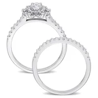 1 Ct Tw Diamond Oval Halo Bridal Ring Set 14k White Gold