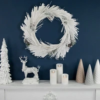 24" White Flocked Artificial Christmas Wreath With Pine Cones