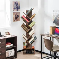 10-tier Tree Bookshelf With Drawer Free-standing Bookcase Storage Shelf Whitebrown